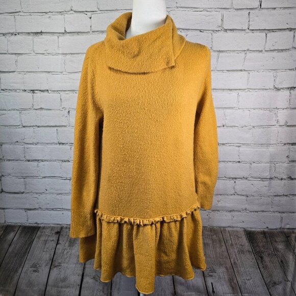 UMGEE WOMENS SWEATER COWL TUNIC NECK MUSTARD RUFFLED BOTTOM WOMENS SMALL - Picture 5 of 9
